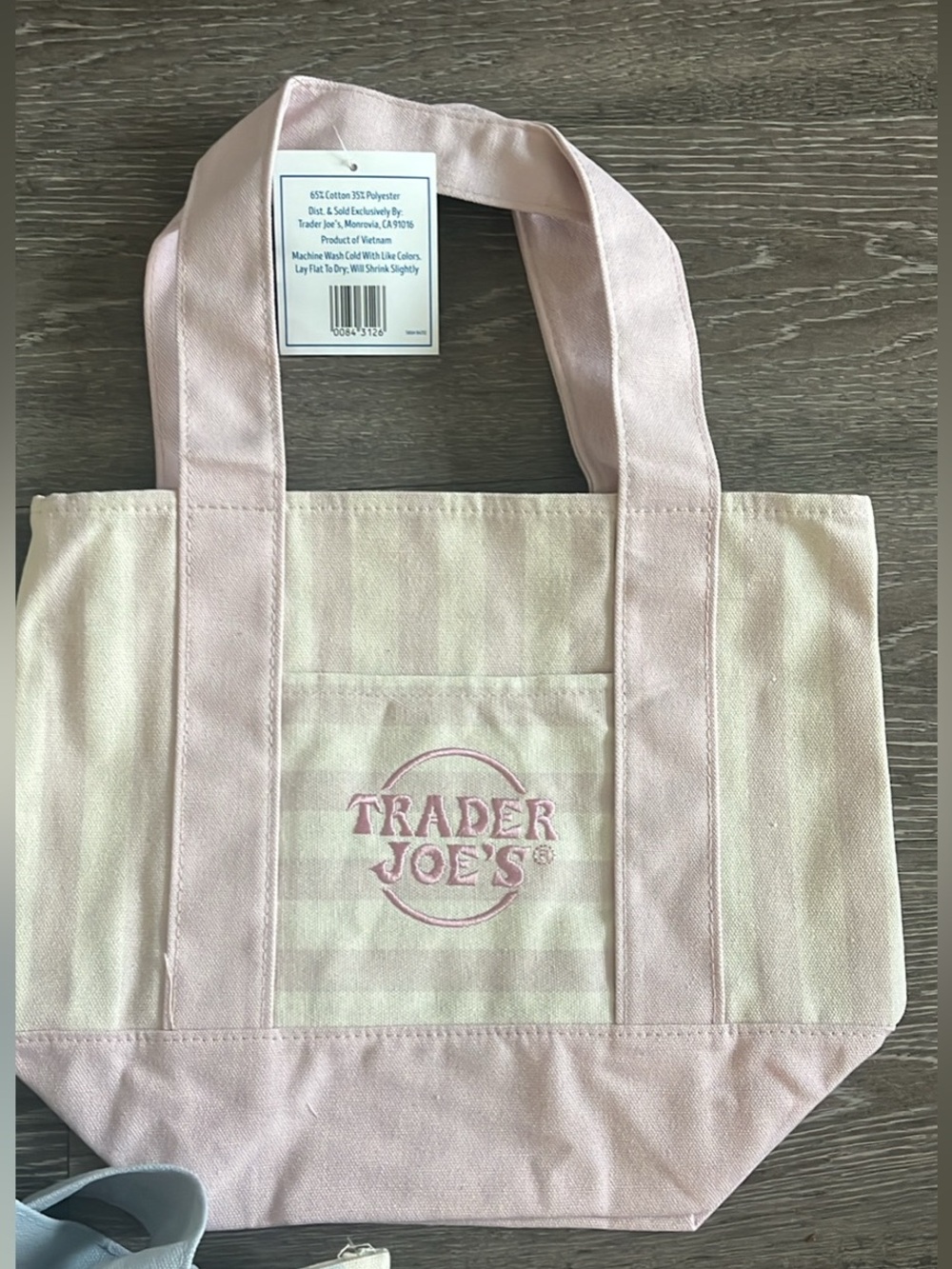 Trader Joe's Pink & Cream Striped Mini Tote Bag NWT